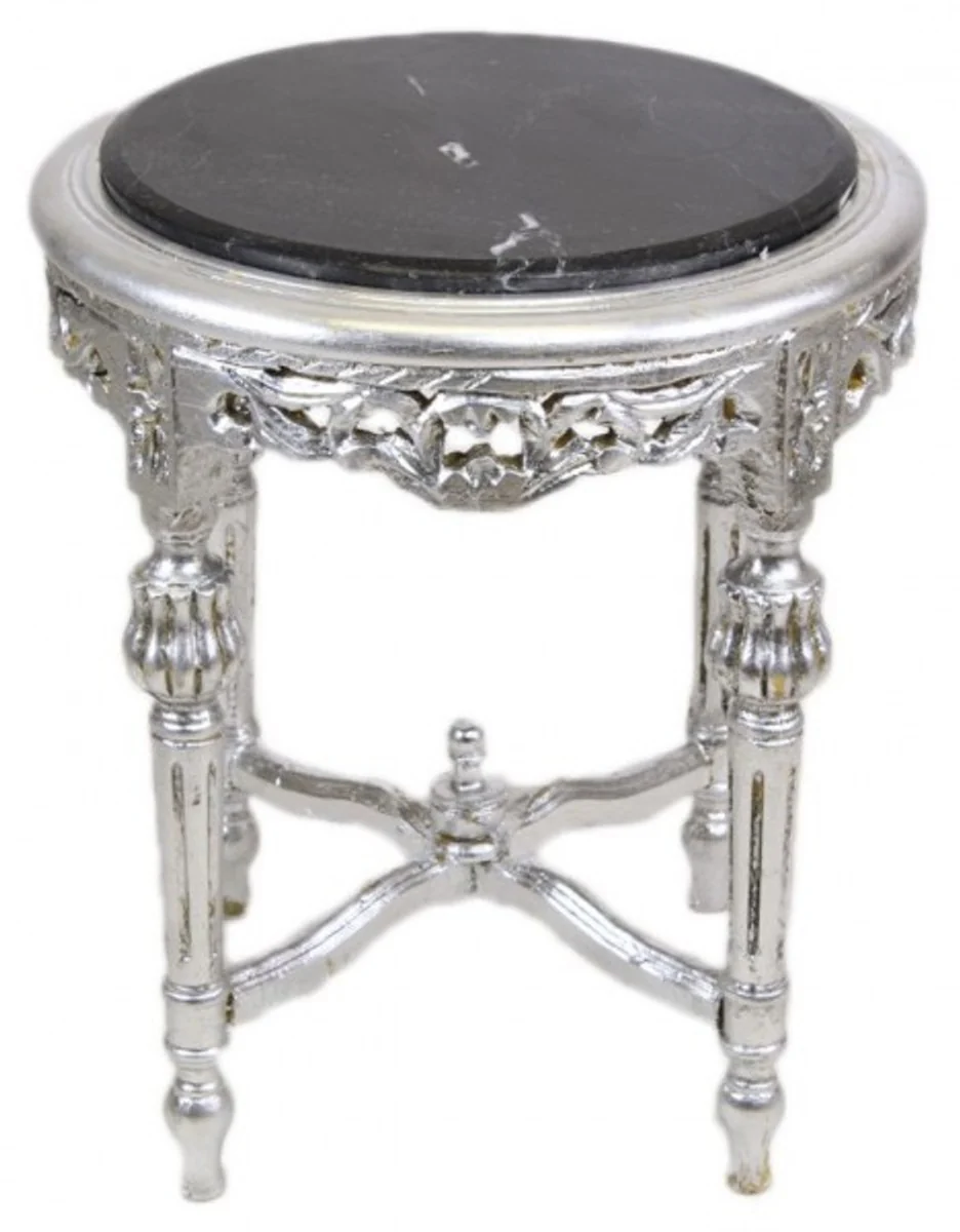 Baroque side table with black marble top round silver 50 x 45 cm antique style - telephone flower table