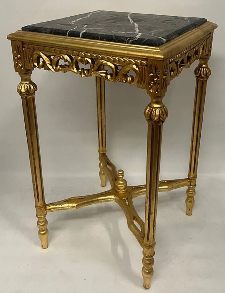 Baroque side table gold / black - square antique style table with marble top - living room furniture in baroque style - antique style furniture - baroque furniture