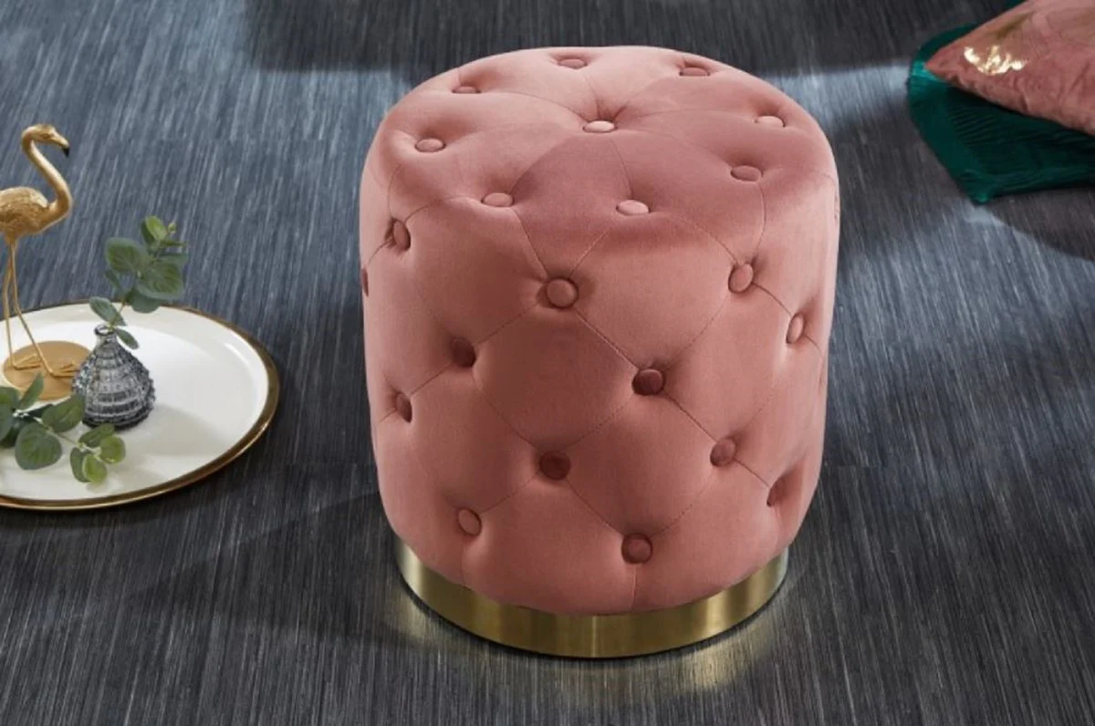 Chesterfield velvet stool old pink / gold Ø 36 x H. 40 cm - Round stool - Chesterfield furniture