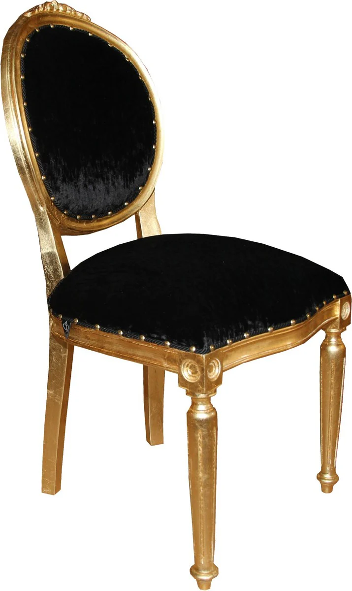 Baroque Medallion Luxury Dining Chair without Armrests in Black / Gold - Limited Edition