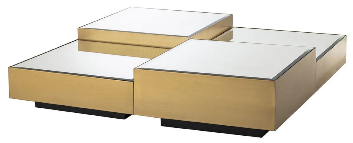 Luxury stainless steel coffee table set with mirror glass table tops brass / black - living room furniture - luxury furniture