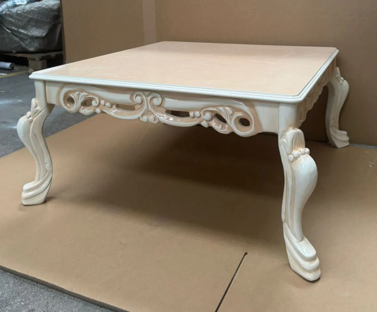 Luxury Baroque coffee table beige / white 90 cm - Baroque style furniture