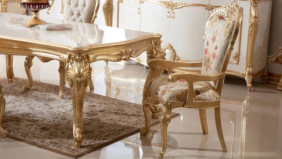 Luxury Baroque Dining Room Chair with Armrests Multicolored / Gold H. 115 cm