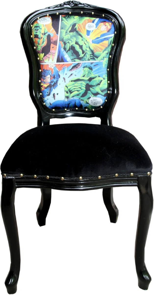 Luxury Baroque Dining Room Set Comic Multicolored / Black 55 x 54 x H. 103 cm - 6 handmade dining room chairs - Designer chairs - Baroque dining room furniture