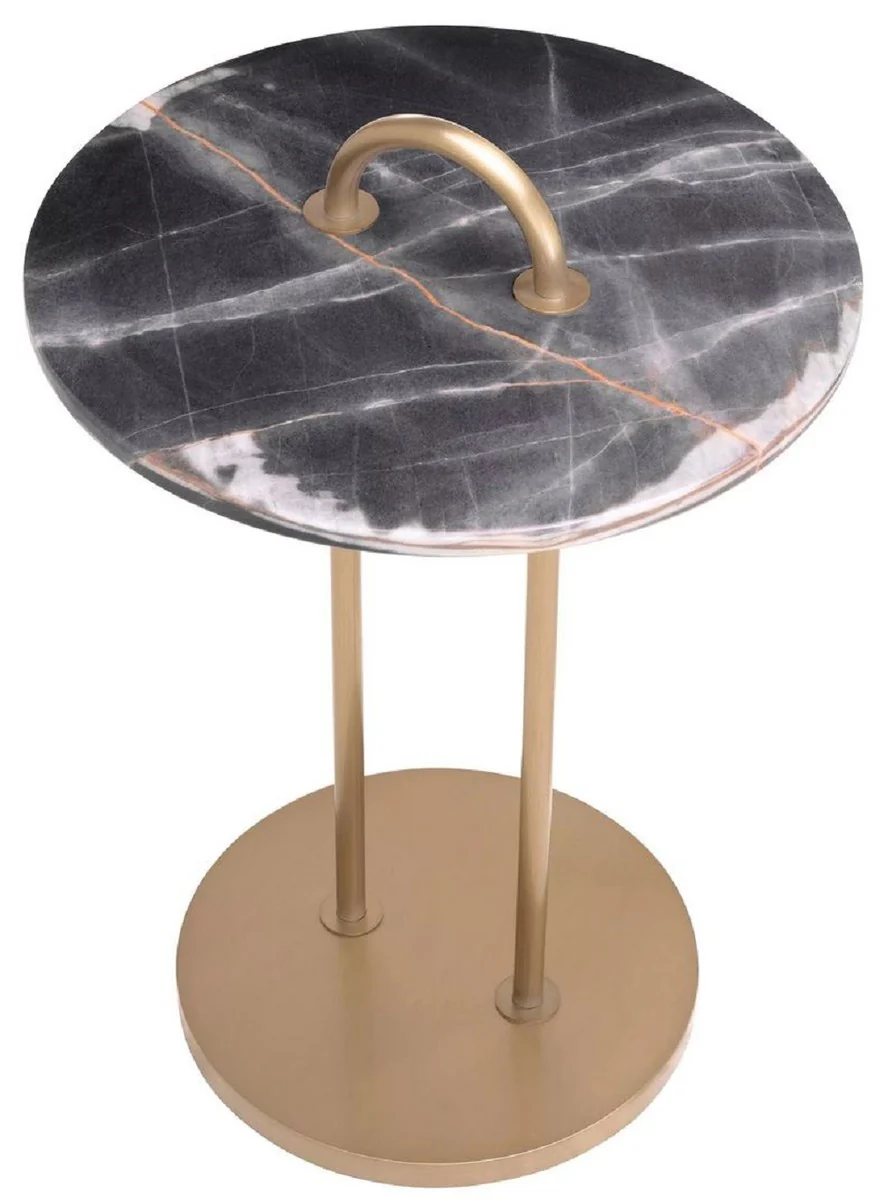 Luxury side table brass / black Ø 38.5 x H. 58 cm - Round table with marble top and carrying handle - Living room furniture - Luxury furniture - Living room furnishings - Luxury quality