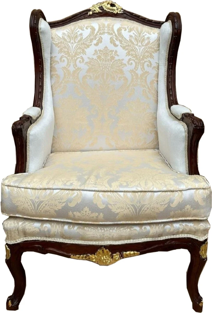 Baroque wing chair beige / dark brown / gold - baroque living room furniture