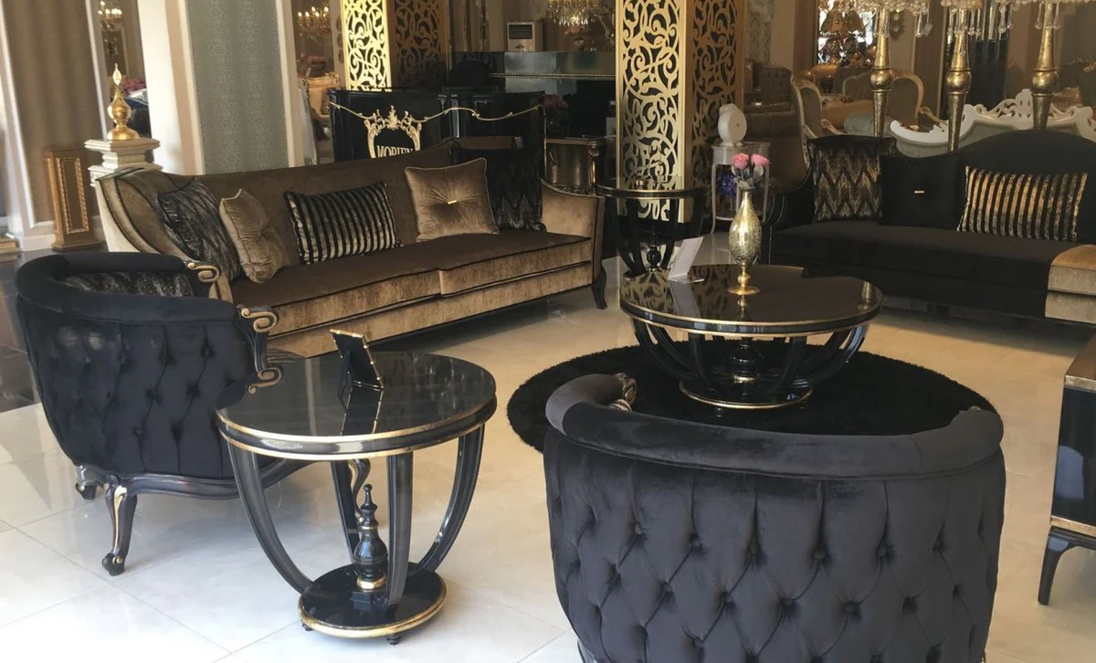 Luxury Baroque Sofa Black / Gold 250 x 90 x H. 100 cm - Living Room Sofa in Baroque Style - Baroque Furniture - Noble & Magnificent