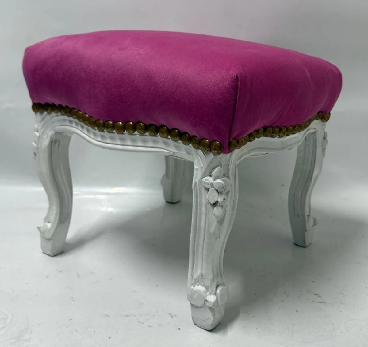 Baroque footstool pink / white H. 33 cm - baroque style stool