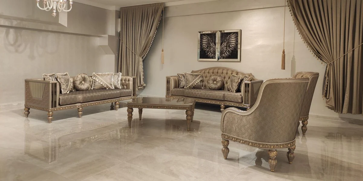 Luxury Baroque Sofa Gold / Gray / Gold - Magnificent Living Room Sofa - Baroque Style Living Room Furniture - Luxury Furniture in Baroque Style - Baroque Furnishings - Noble & Magnificent