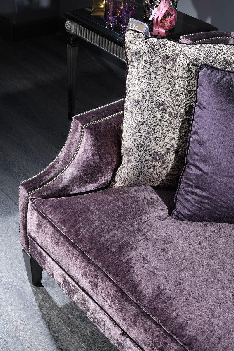 Luxury baroque velvet sofa purple / black / silver 245 x 93 x H. 90 cm - living room sofa - baroque living room furniture