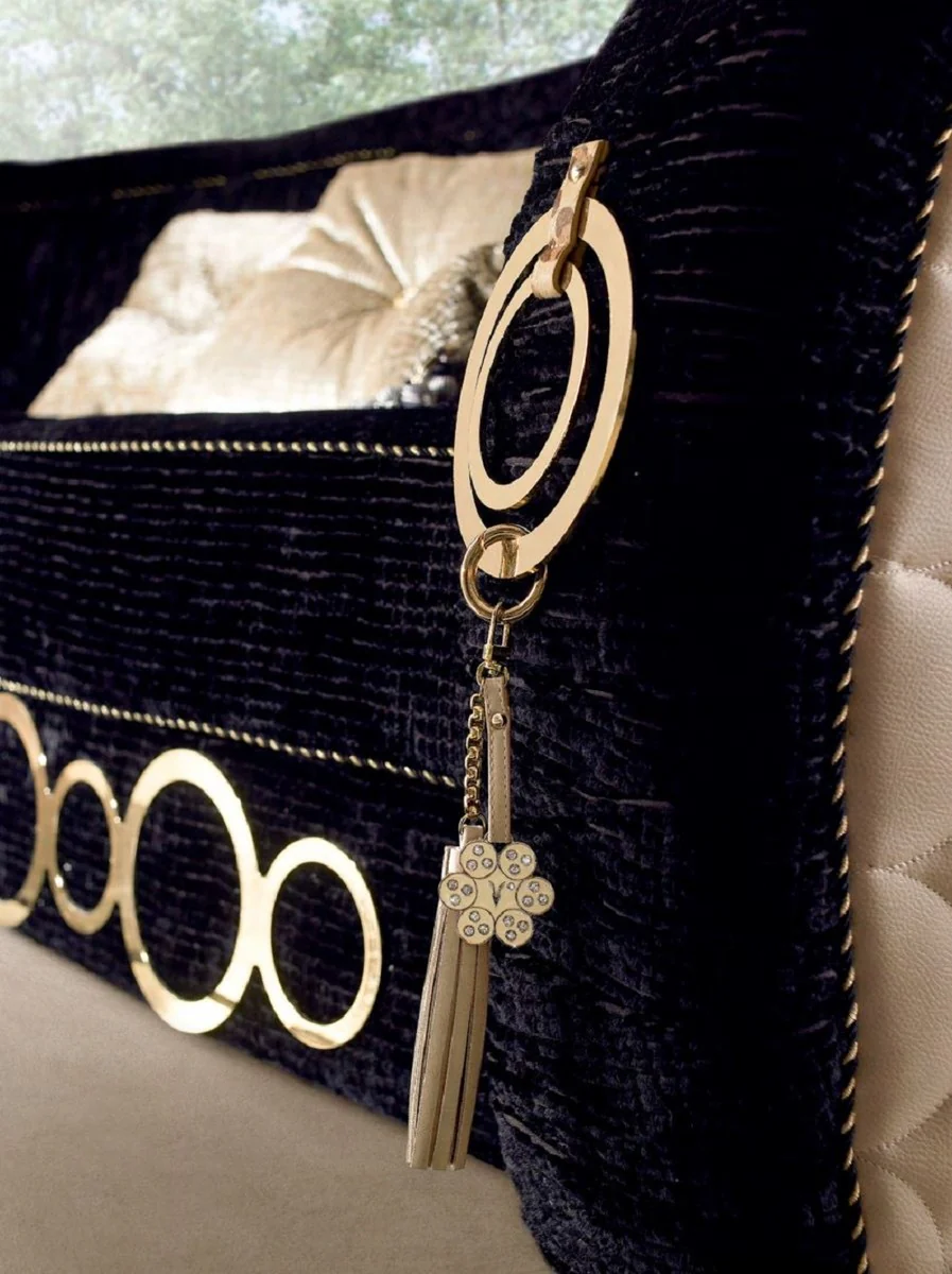 Luxury sofa with metal ornaments black / beige / gold 192 x 103 x H. 80 cm - Luxury living room & hotel furniture - First class quality - Made in Italy