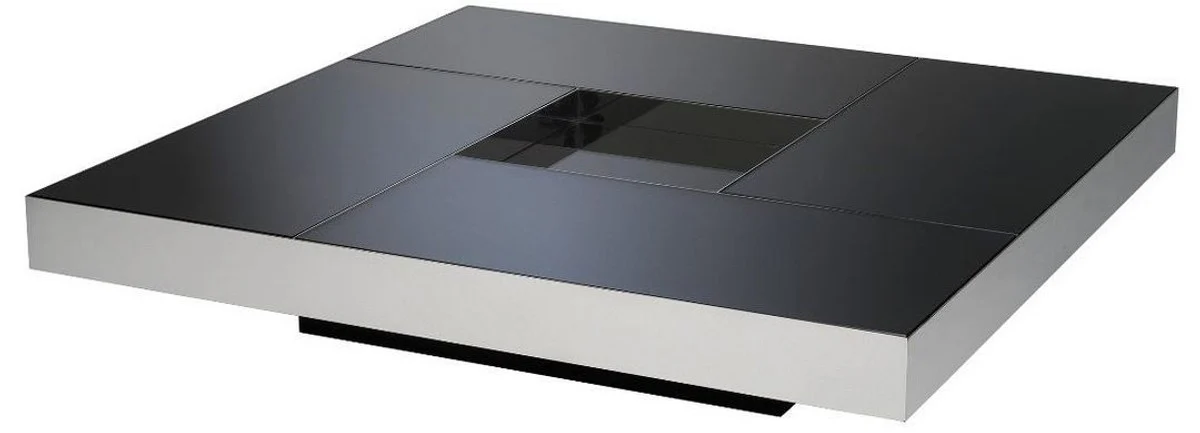 Luxury coffee table silver / black 120 x 120 x H. 23.5 cm - Square stainless steel living room table with mirror glass tabletops - Living room furniture - Luxury quality