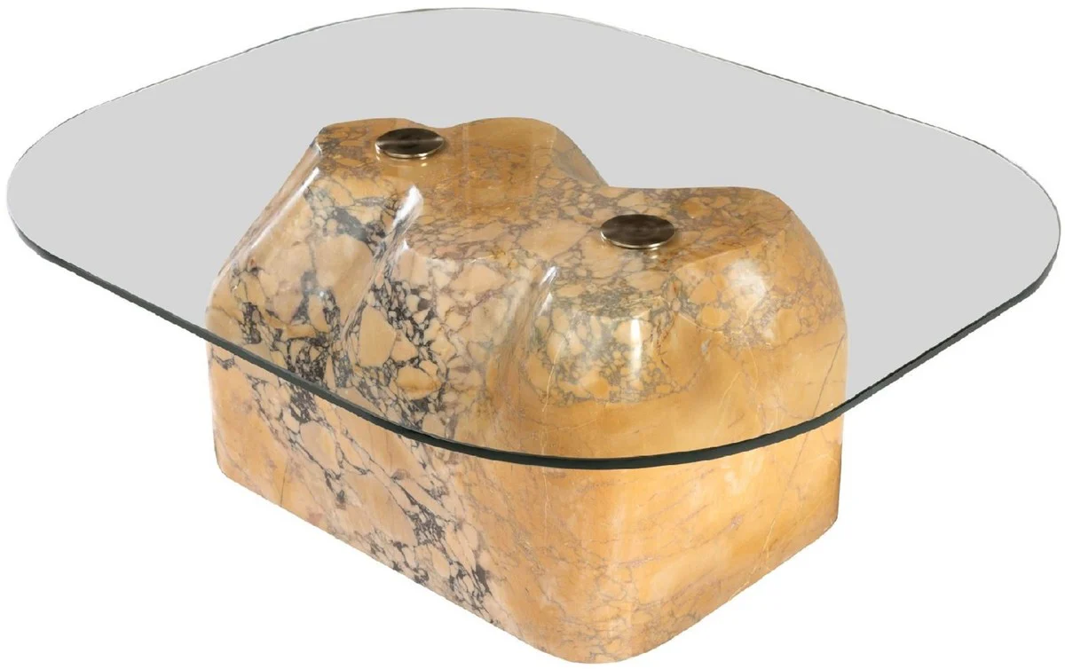 Luxury marble coffee table with glass top beige-purple 106.5 cm