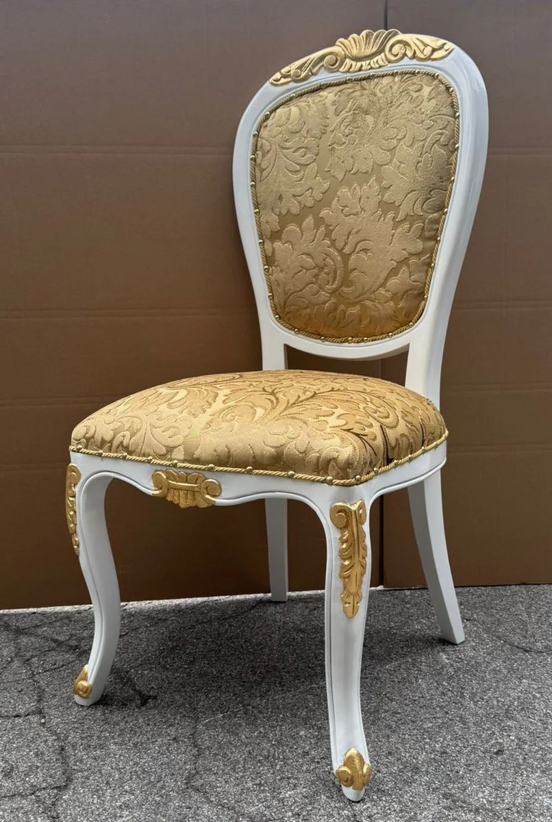 Luxury Baroque Dining Room Chair Gold / White / Gold H. 108 cm - Baroque Furniture