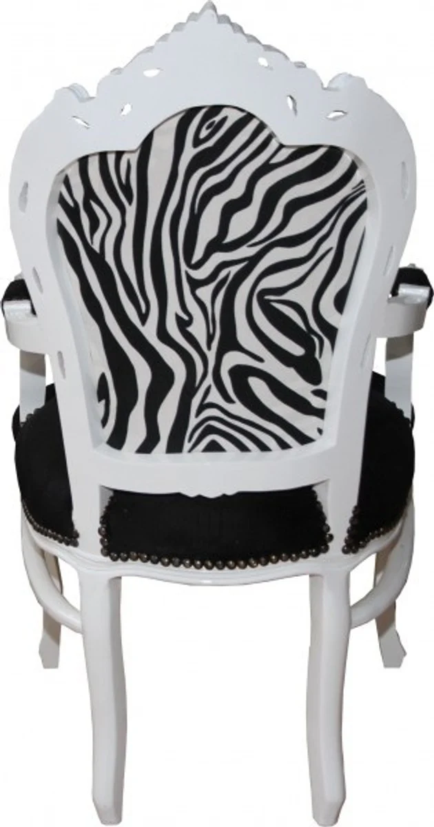 Baroque dining room chair black / zebra / white with armrests - Limited Edition