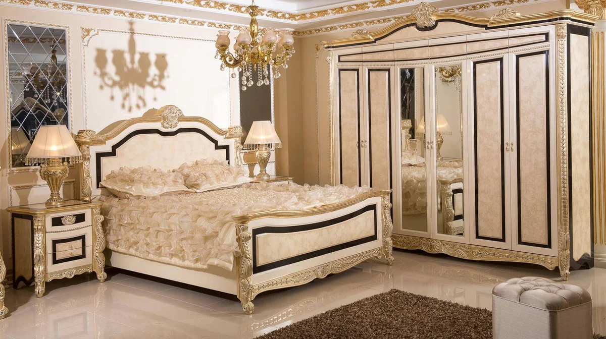 Luxury baroque bedroom wardrobe white / beige / black / gold - magnificent solid wood wardrobe in baroque style - baroque bedroom & hotel furniture - noble & magnificent