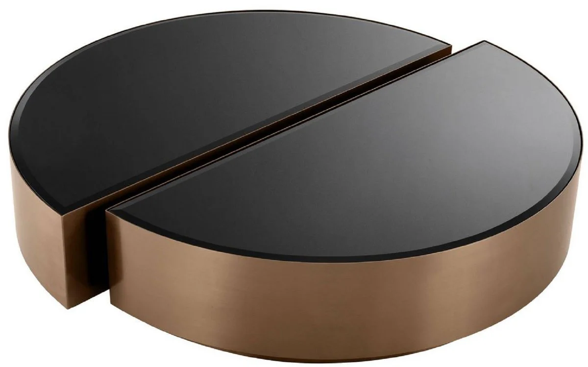 Luxury coffee table set copper / black - 2 semicircular stainless steel living room tables with beveled glass tops - luxury living room furniture