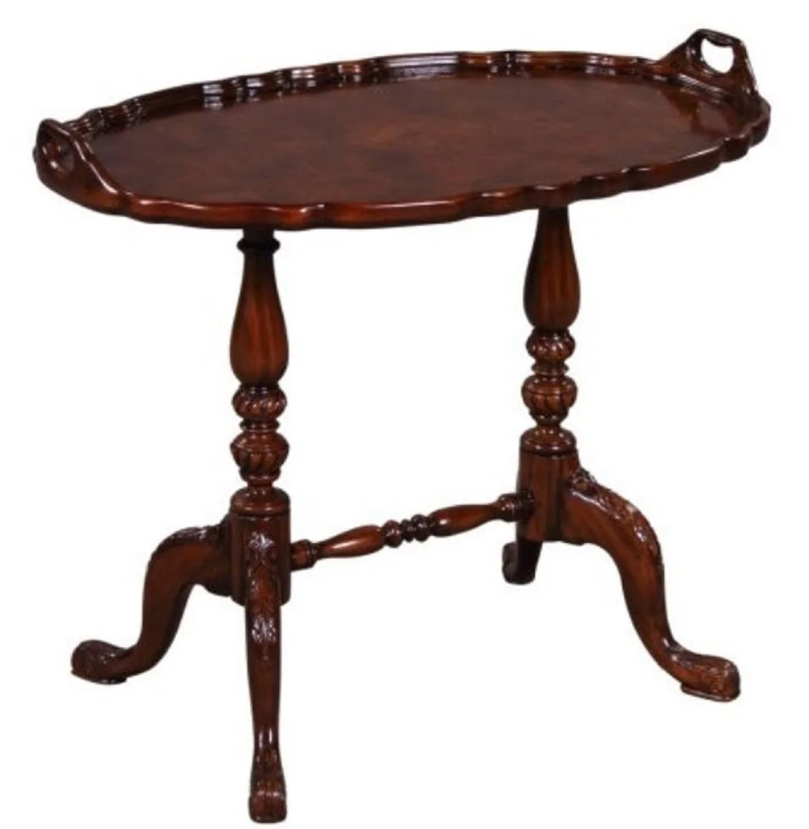 Luxury baroque tea table / side table with 2 carrying handles brown 66.5 x 44.5 x H. 55.2 cm - baroque furniture