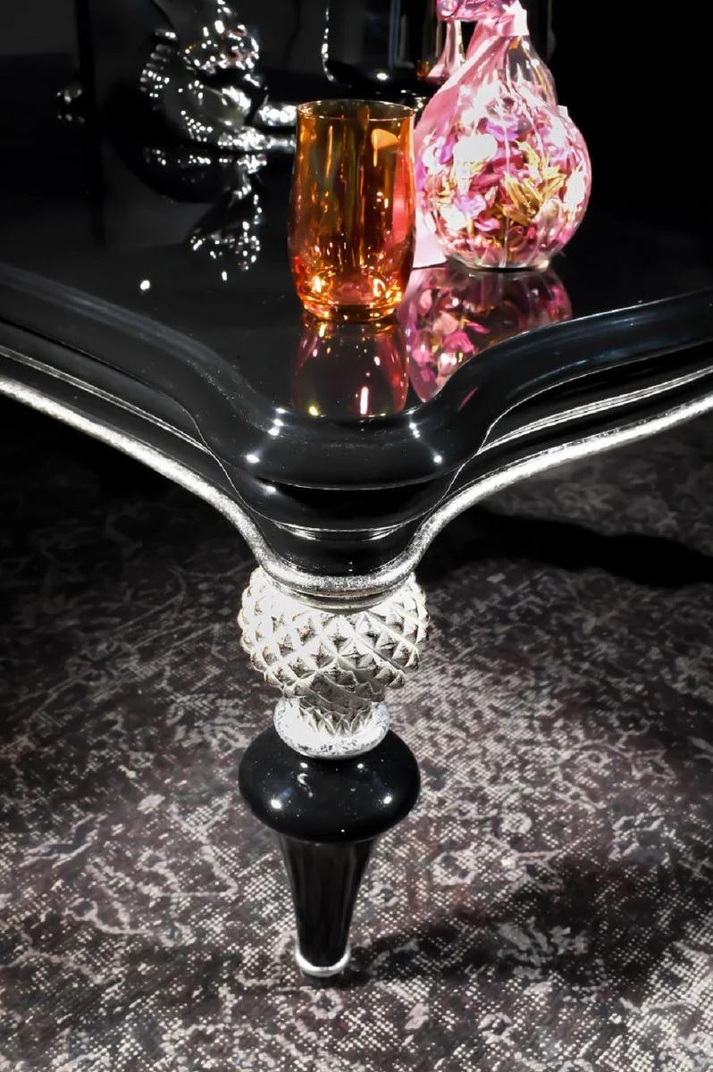 Luxury Baroque Coffee Table Black / Silver - Handcrafted Solid Wood Living Room Table in Baroque Style - Baroque Living Room Furniture