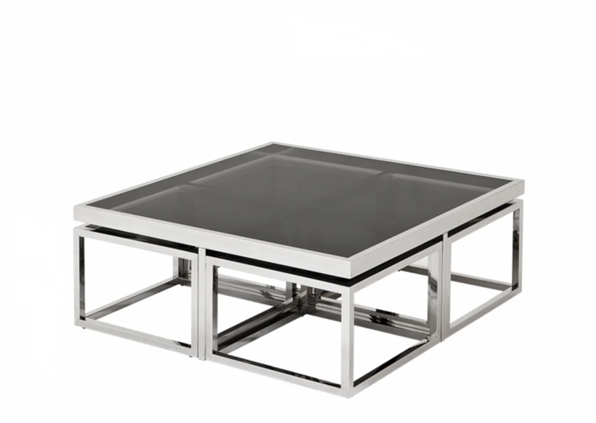 Luxury Art Deco designer coffee table set of 5 with smoked glass - living room salon table - luxury quality