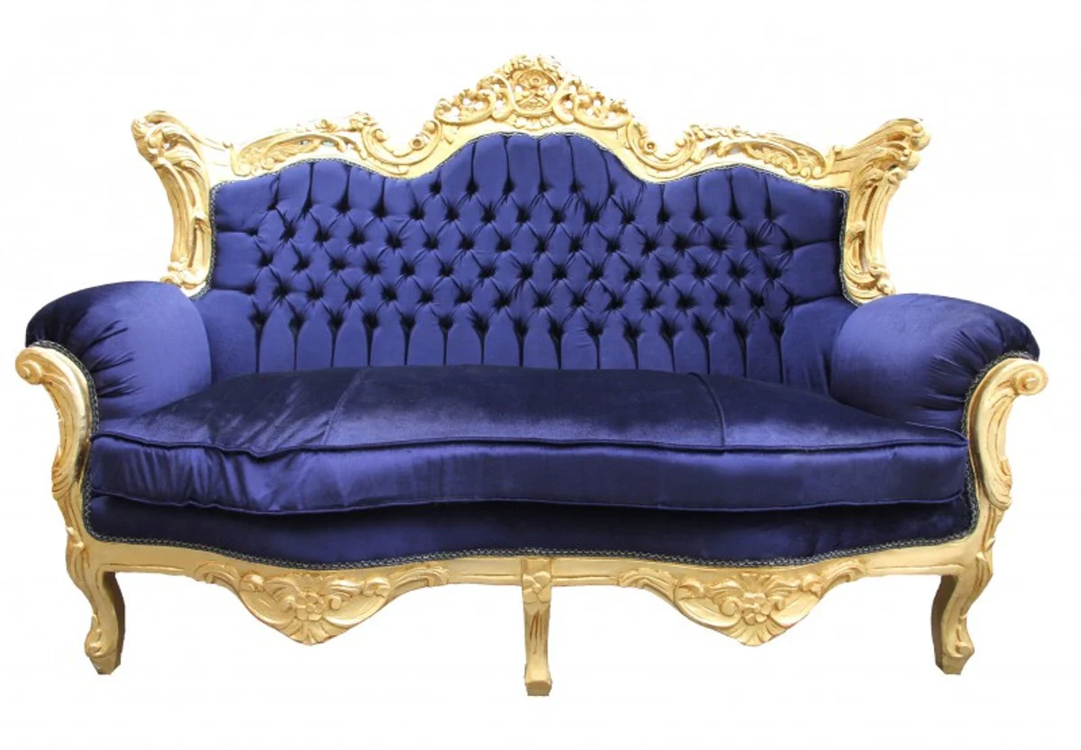 Baroque living room set royal blue / gold - 3 seater sofa + 2 seater sofa + 1 armchair