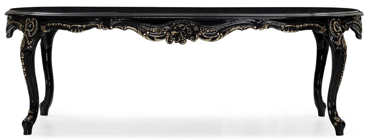 Luxury Baroque Dining Room Set Cream / Black / Gold - 1 Baroque Dining Table & 8 Baroque Dining Chairs - Luxury Dining Room Furniture in Baroque Style - Magnificent Baroque Dining Room Furniture