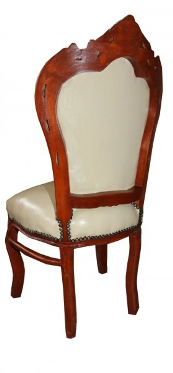 Baroque Dining Room Chair Cream Leather Look / Brown - Baroque Furniture