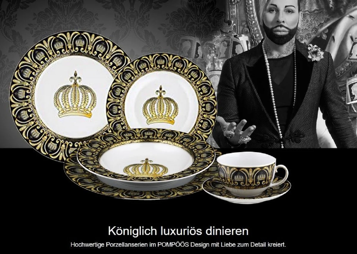 Harald Glööckler Pompöös porcelain gravy boat with crown white / black / gold 17.8 x 12.4 x H. 8.5 cm - designed by Harald Glööckler