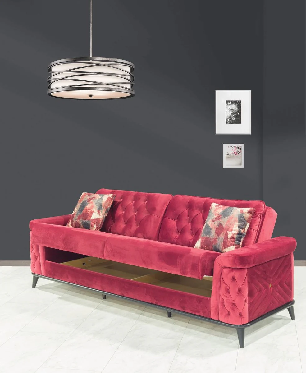 Chesterfield sofa bed red / black 230 x 90 x H. 80 cm - Modern living room sofa - Chesterfield living room furniture