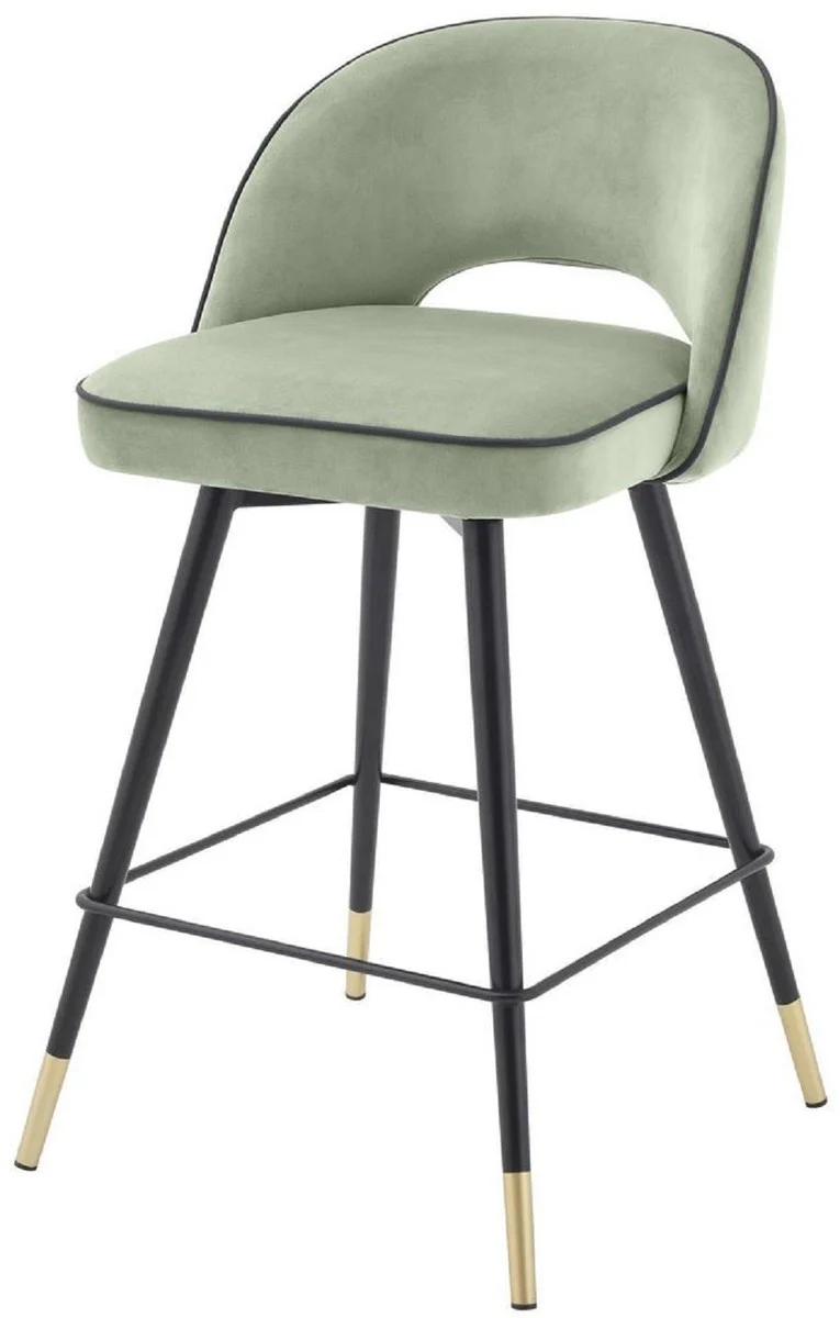 Luxury bar chair set pistachio green / black / brass 51 x 52 x H. 92.5 cm - bar chairs with swivel seat and elegant velvet fabric - luxury bar furniture