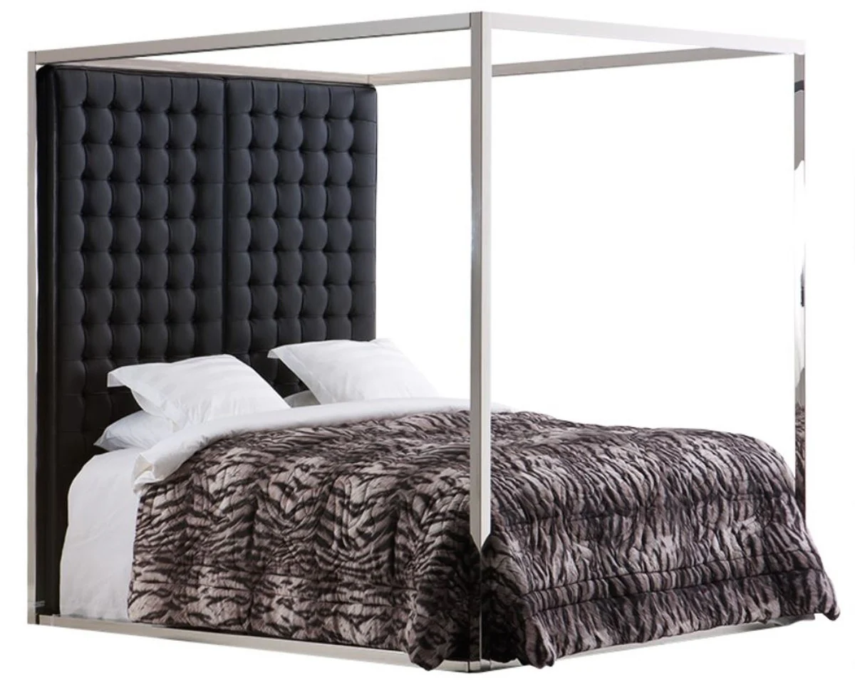 Luxury bed frame with headboard in black leather look 190 x 220 x H. 220 cm - designer furniture