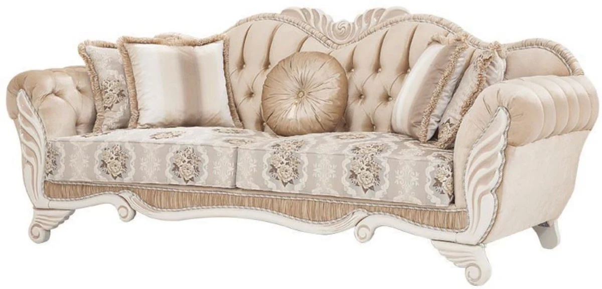 Luxury Baroque Living Room Set Beige / White - 2 Sofas & 2 Armchairs & 1 Stool - Living Room Furniture in Baroque Style - Noble & Magnificent