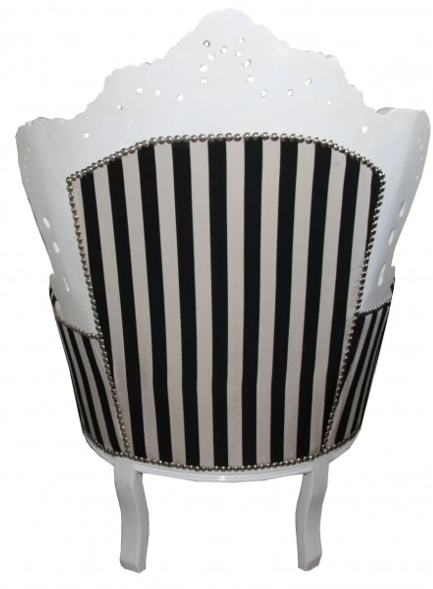 Baroque armchair King white with black and white stripes 85 x 85 x H. 120 cm