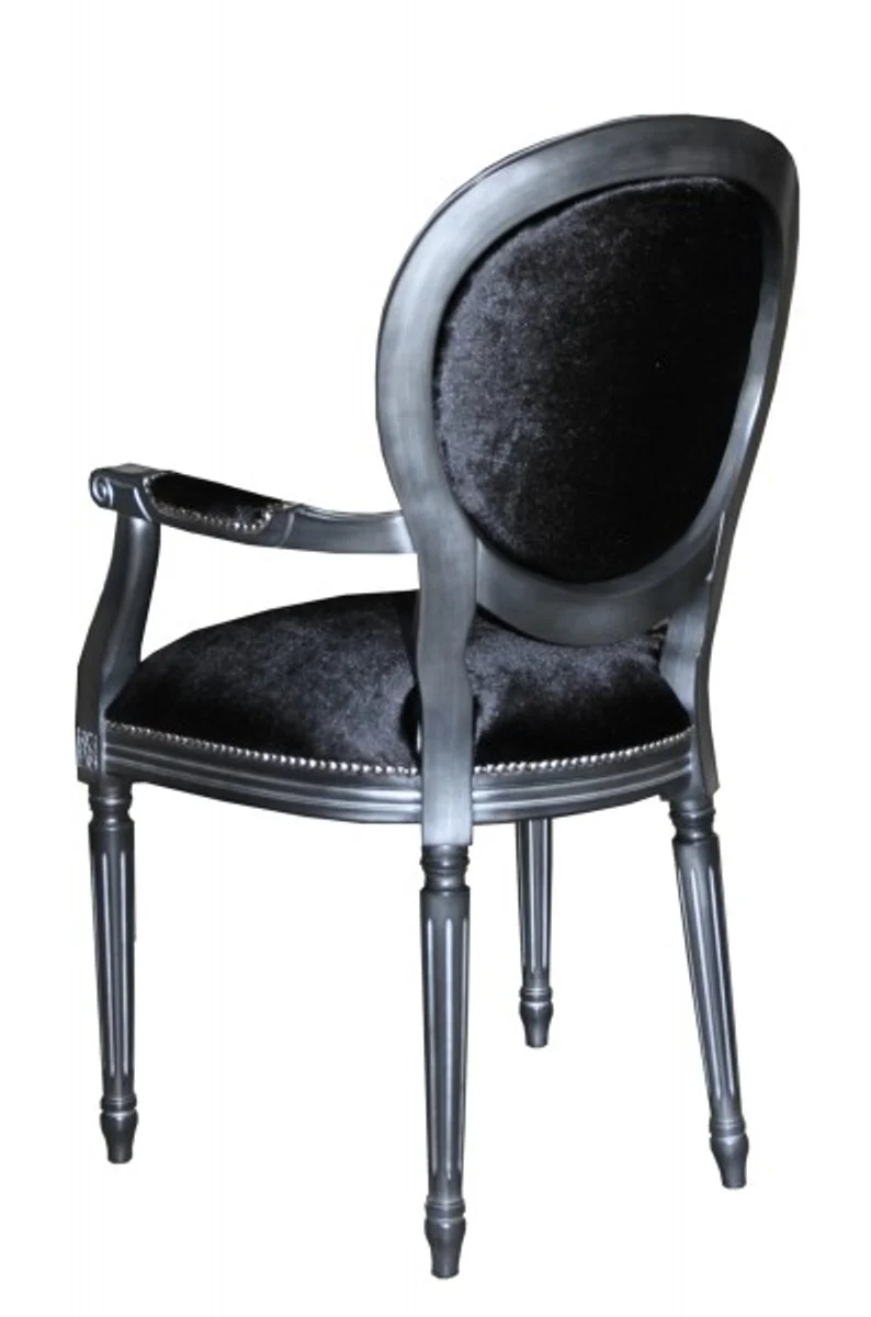 Baroque dining room chair with armrest black / silver - designer chair - luxury quality