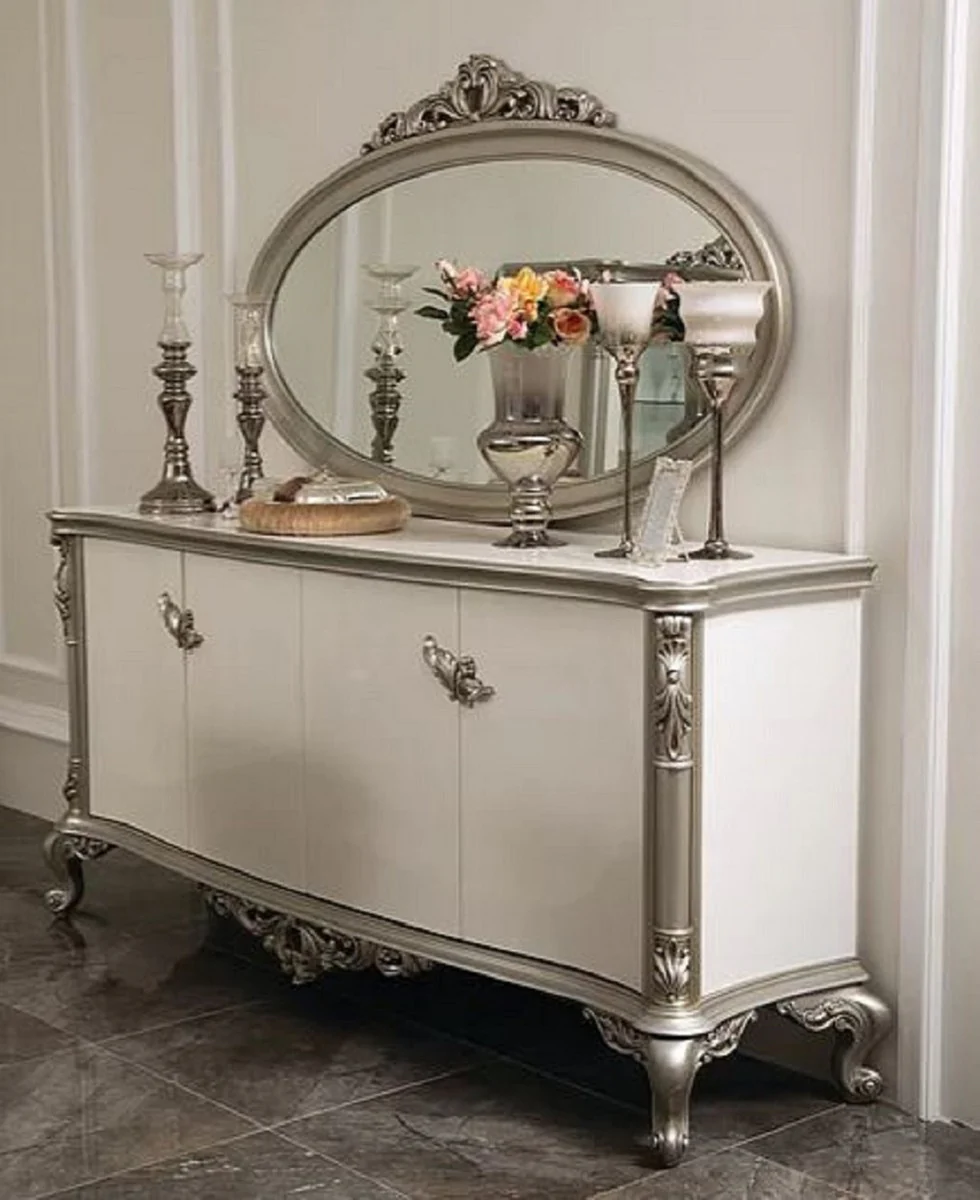 Luxury Baroque Mirror Silver - Oval Solid Wood Wall Mirror in Baroque Style - Baroque Furniture - Noble & Magnificent