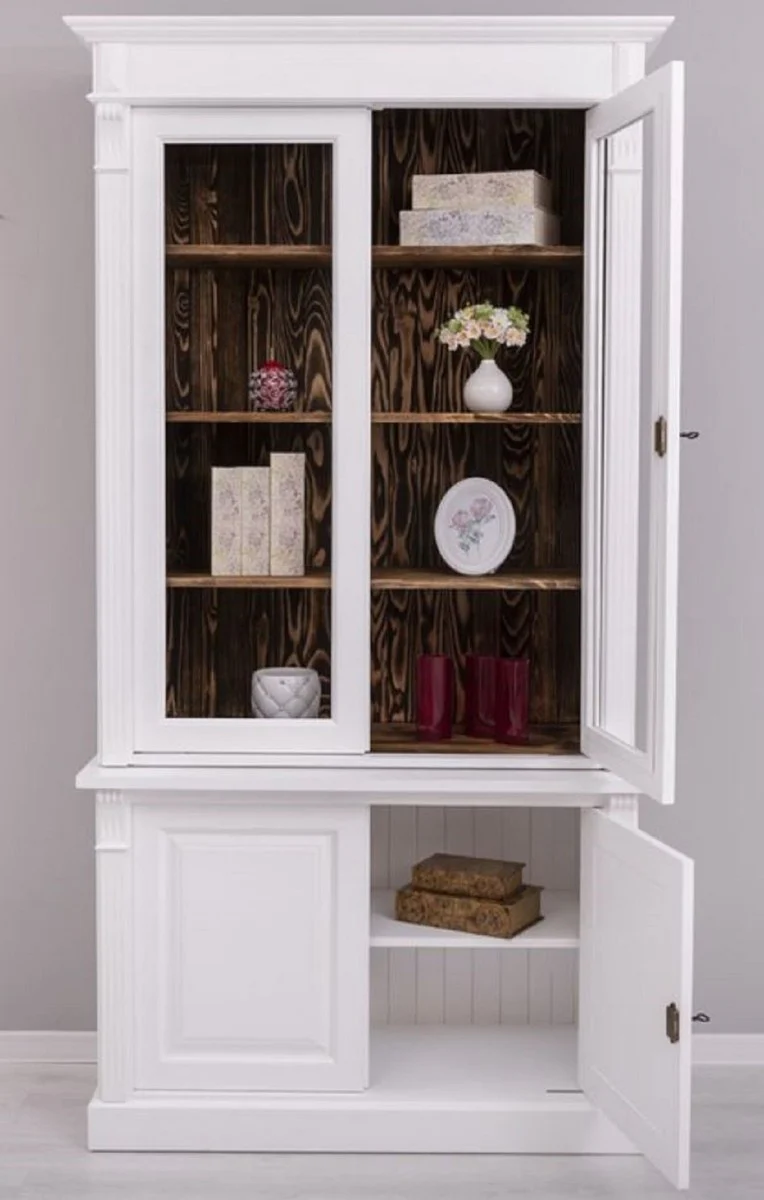 Country house style cabinet white / dark brown 120 x 50 x H. 228 cm - solid wood display cabinet - country house style solid wood furniture