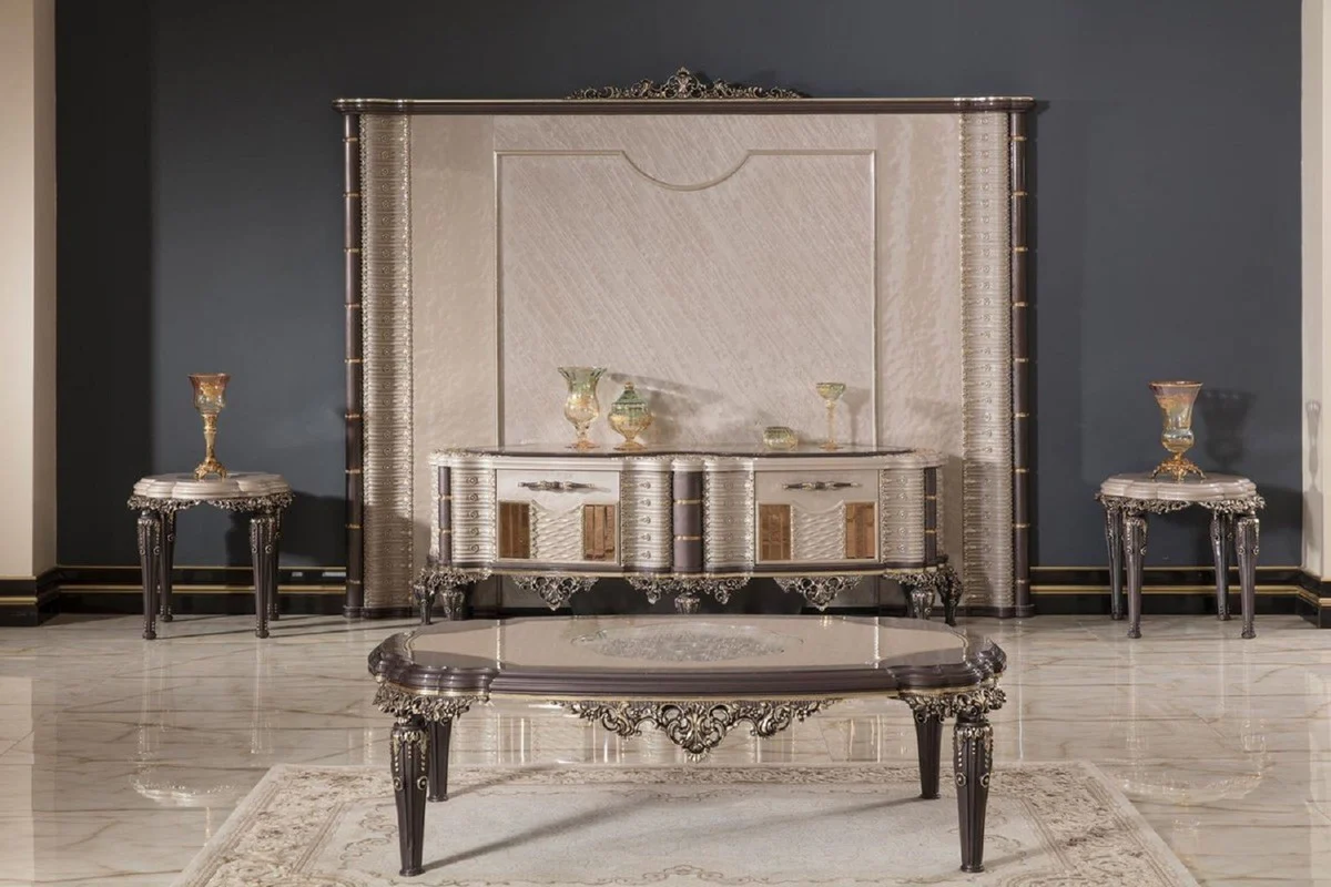 Luxury Baroque Coffee Table Gray / Brown / Gold 120 cm - Baroque style living room furniture