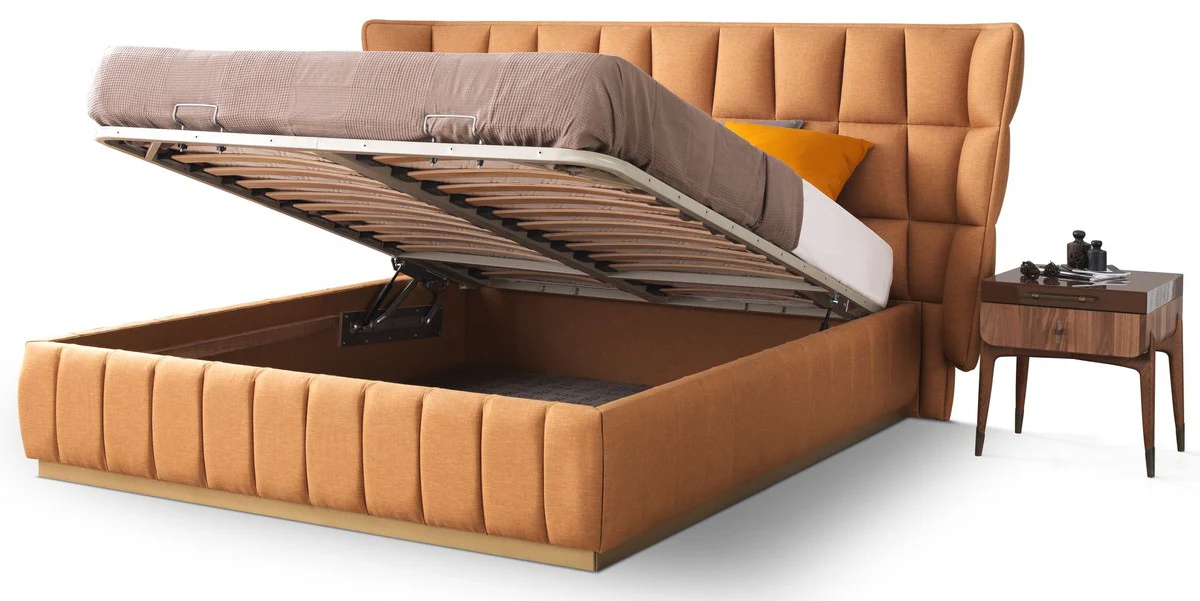 Luxury bedroom set light brown / brown - 1 double bed with headboard & 2 nightstands - Luxury bedroom furniture - Luxury bedroom furnishings