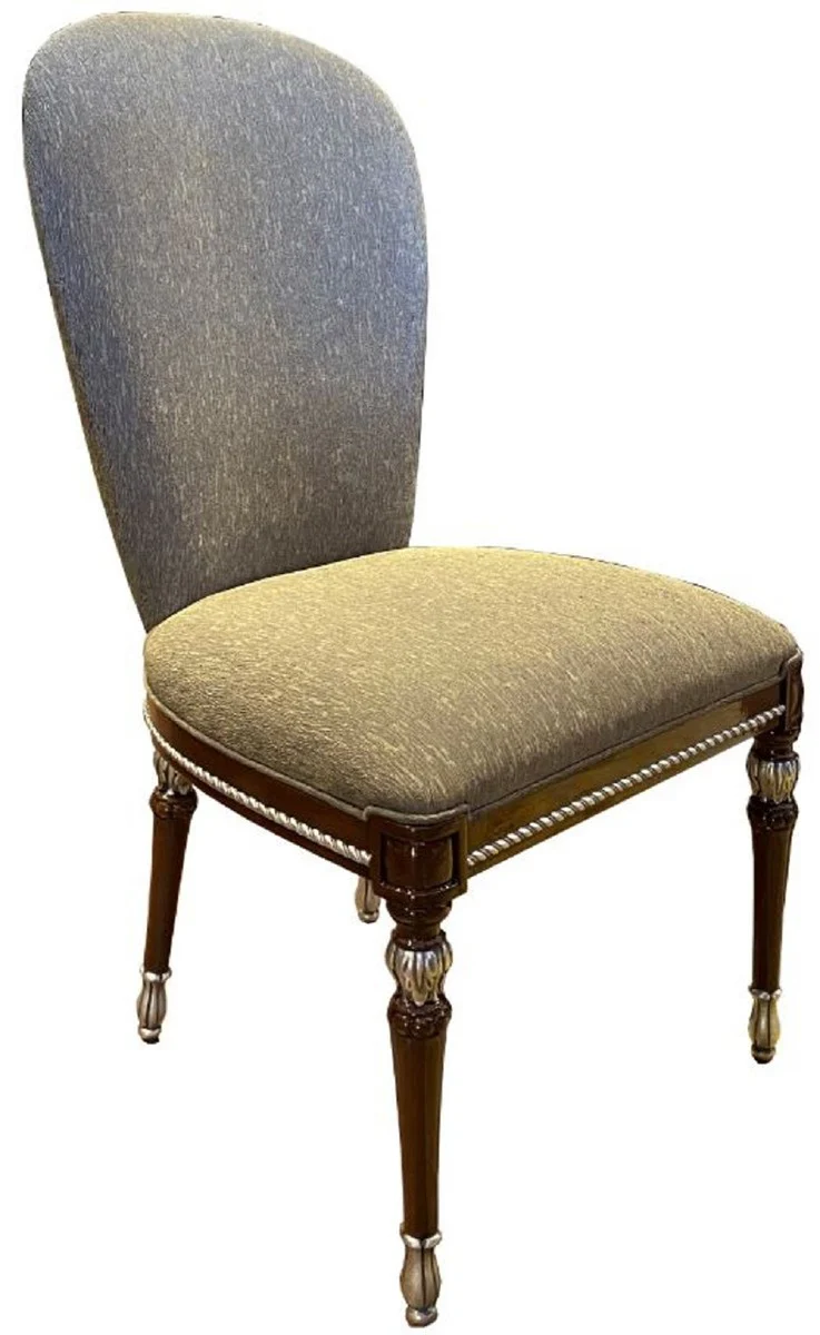 Luxury Baroque Dining Room Chair Set Gray / Brown / Silver 52 x 55 x H. 100 cm - Baroque Kitchen Chairs Set of 6 - Dining Room Furniture in Baroque Style