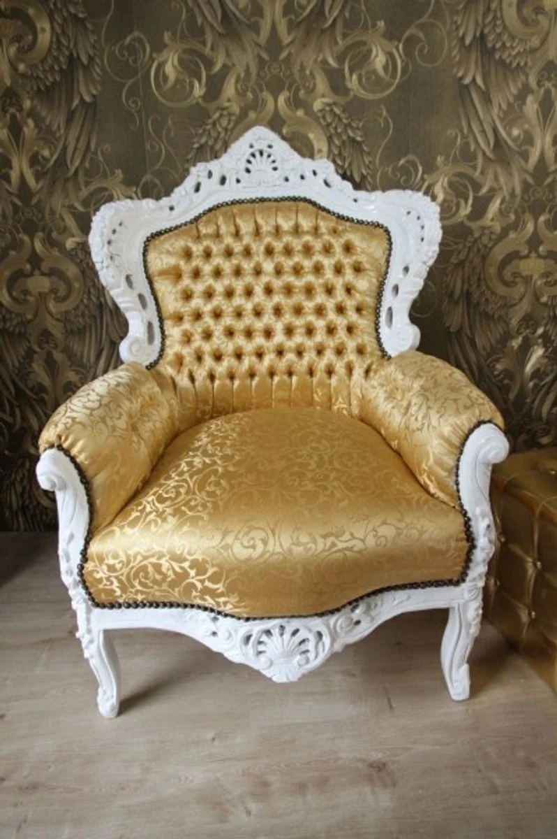 Baroque armchair King Gold pattern / white 85 x 85 x H. 120 cm - antique style furniture