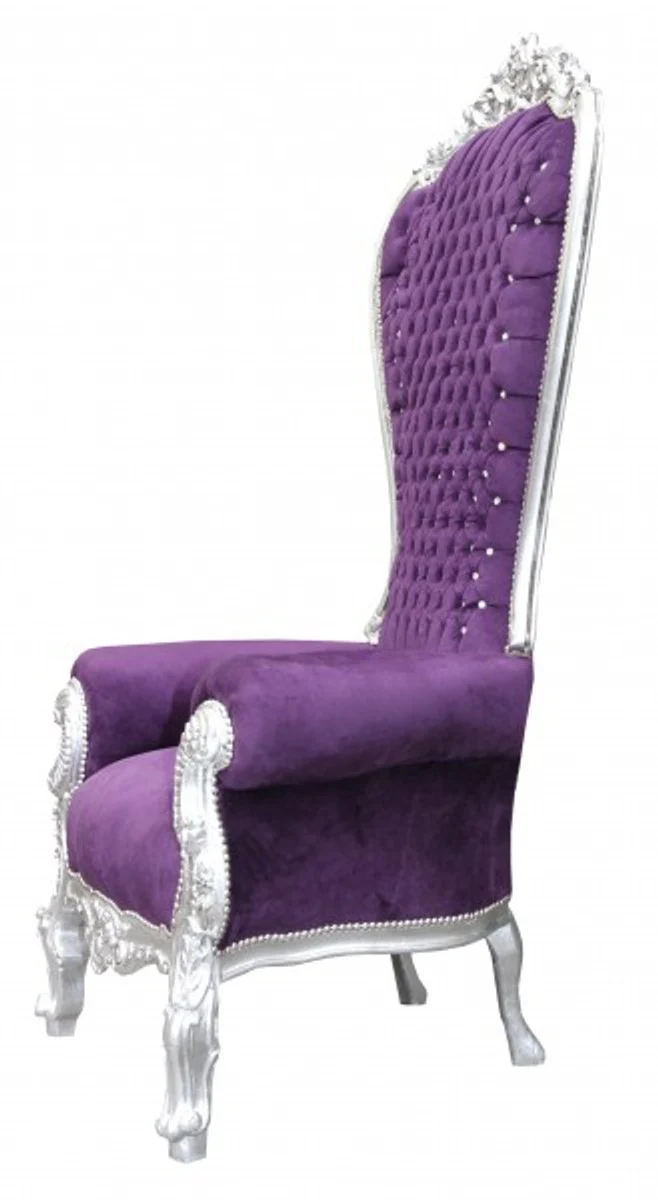 Baroque throne chair Majestic purple/silver with bling bling glitter stones - giant chair - throne chair Tron