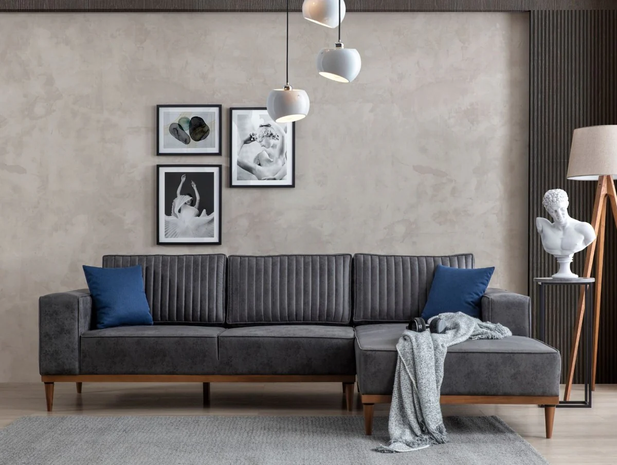 Luxury corner sofa gray / brown 265 x 180 x H. 70 cm - Elegant living room sofa - Luxury furniture