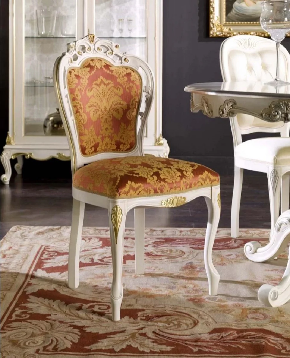 Luxury Baroque Dining Room Chair Bordeaux Red / White / Gold - Magnificent Baroque Style Solid Wood Chair with Elegant Pattern - Baroque Dining Room Furniture - Luxury Quality - Made in Italy
