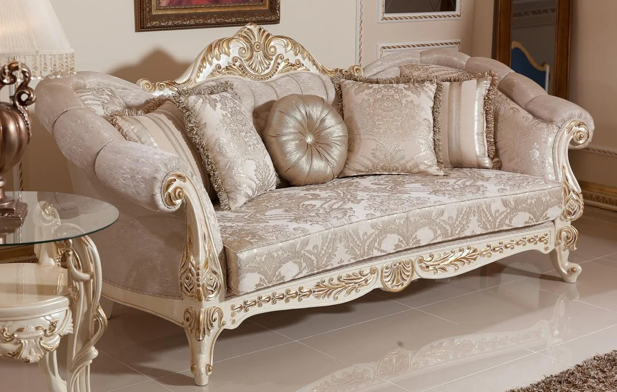 Luxury baroque living room set gray / silver / white / gold - 2 baroque sofas & 2 baroque armchairs & 1 baroque coffee table - living room furniture in baroque style - baroque furniture - baroque furnishings