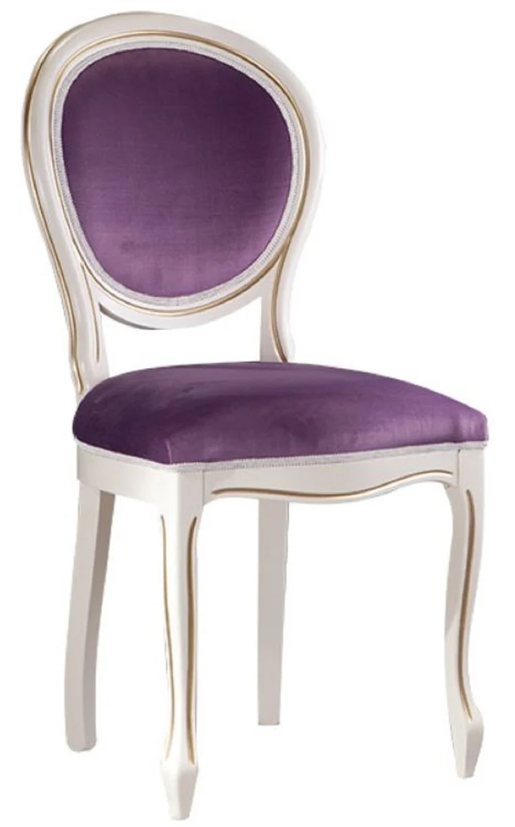 Luxury Baroque dining room set white / gold / purple 47 x 42 x H. 98.5 cm - 6 dining room chairs - Baroque dining room furniture