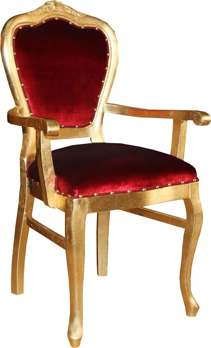 Baroque luxury chair with armrests Bordeaux / gold