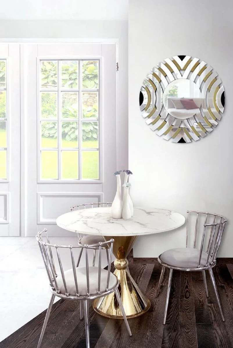 Luxury dining table white / gold Ø 100 x H. 75 cm - Round dining room table with artificial marble table top - Dining room furniture - Luxury furniture - Luxury furnishings - Dining room furnishings