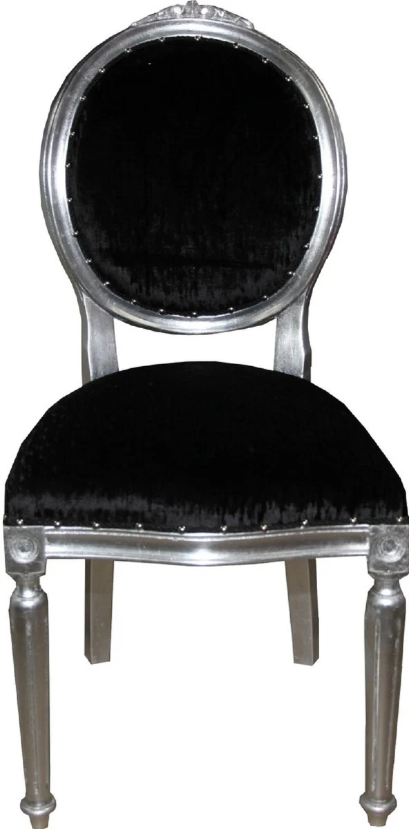 Luxury Baroque dining room set medallion black / silver 50 x 52 x H. 99 cm - 6 handmade dining chairs - Baroque dining room furniture