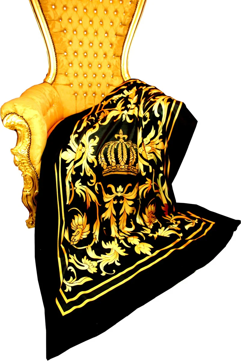 Luxury blanket Pompöös by Baroque Crown Gold / Black by Harald Glööckler with glitter stones