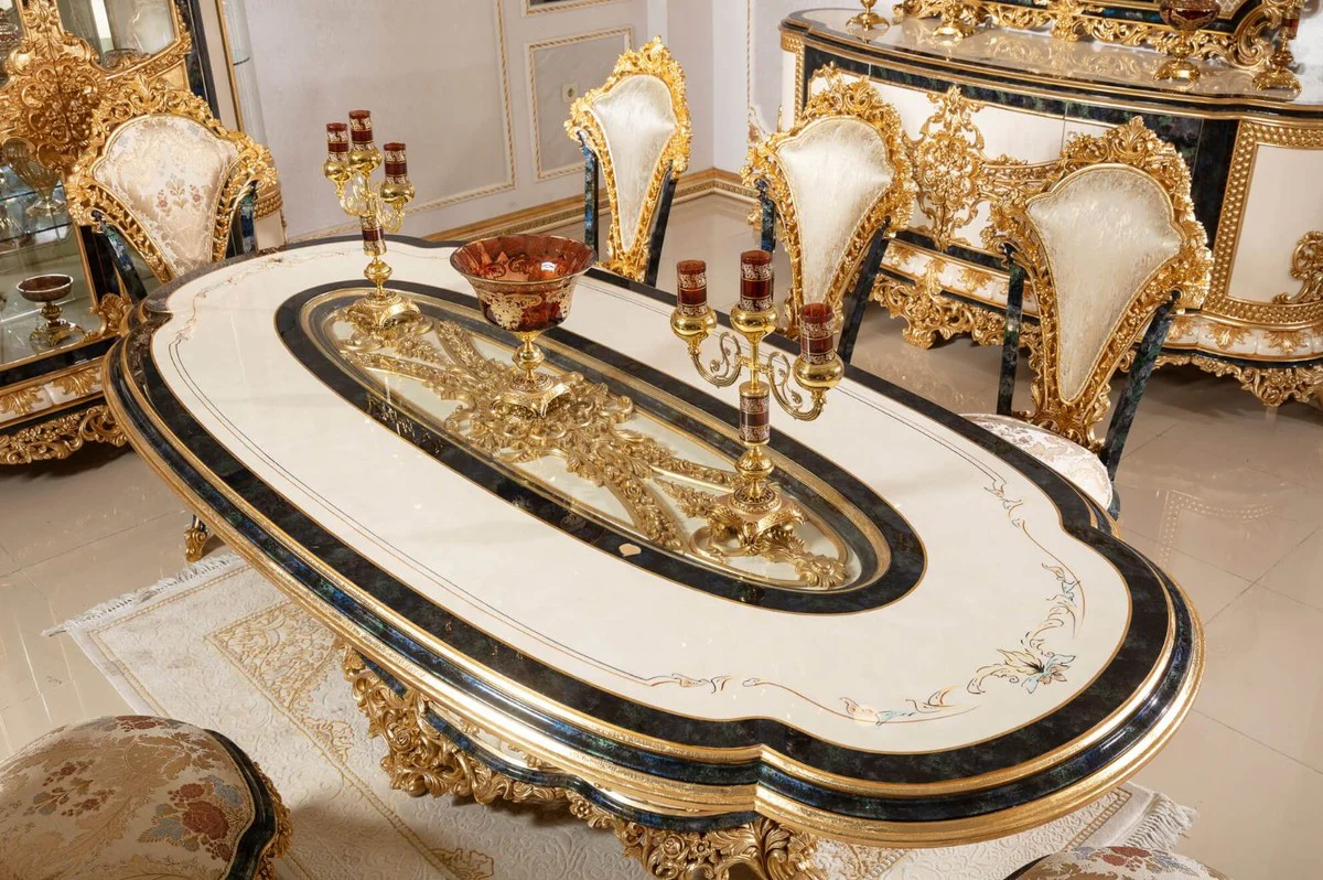 Luxury baroque dining table white / blue / gold - magnificent solid wood dining room table in baroque style - baroque dining room furniture - noble & magnificent